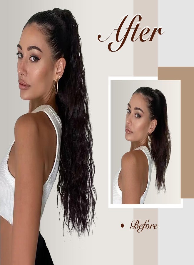 FESHFEN Ponytail Extensions - 26 inch Drawstring Long Curly Wavy Clip in Ponytails Synthetic Hair Piece Pony Tail Hairpieces for Women, Light Auburn - Image 5