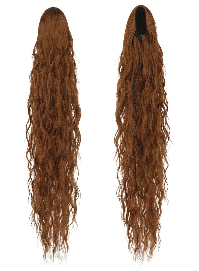 FESHFEN Ponytail Extensions - 26 inch Drawstring Long Curly Wavy Clip in Ponytails Synthetic Hair Piece Pony Tail Hairpieces for Women, Light Auburn - Image 2