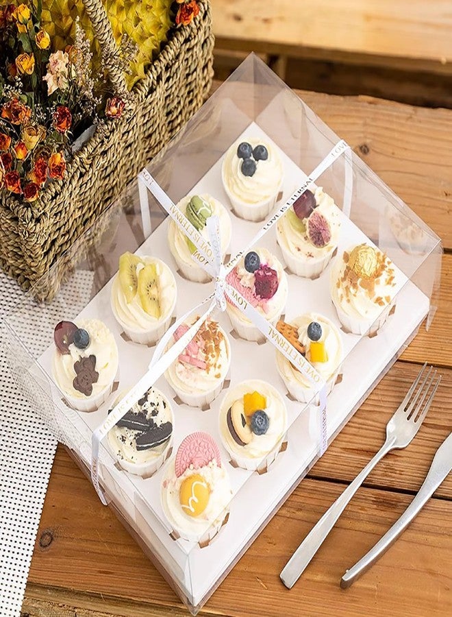 Cedilis 12 Pack Clear Cupcake Boxes, 12 Count Cupcake Containers with Gift Ribbon, Plastic Cupcake Carrier Holder for Cookies, Muffins, Bakeries - Image 5