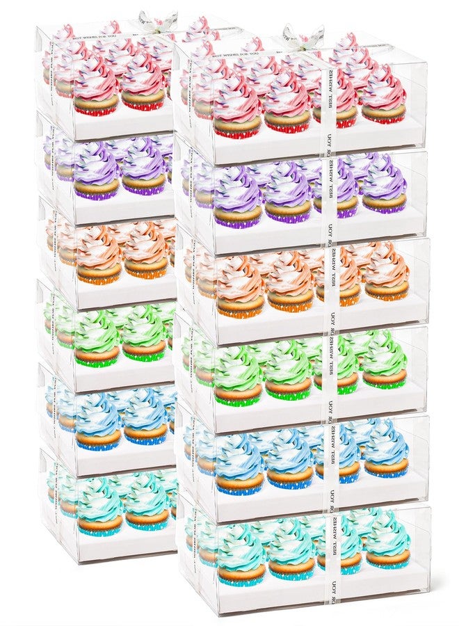 Cedilis 12 Pack Clear Cupcake Boxes, 12 Count Cupcake Containers with Gift Ribbon, Plastic Cupcake Carrier Holder for Cookies, Muffins, Bakeries - Image 1