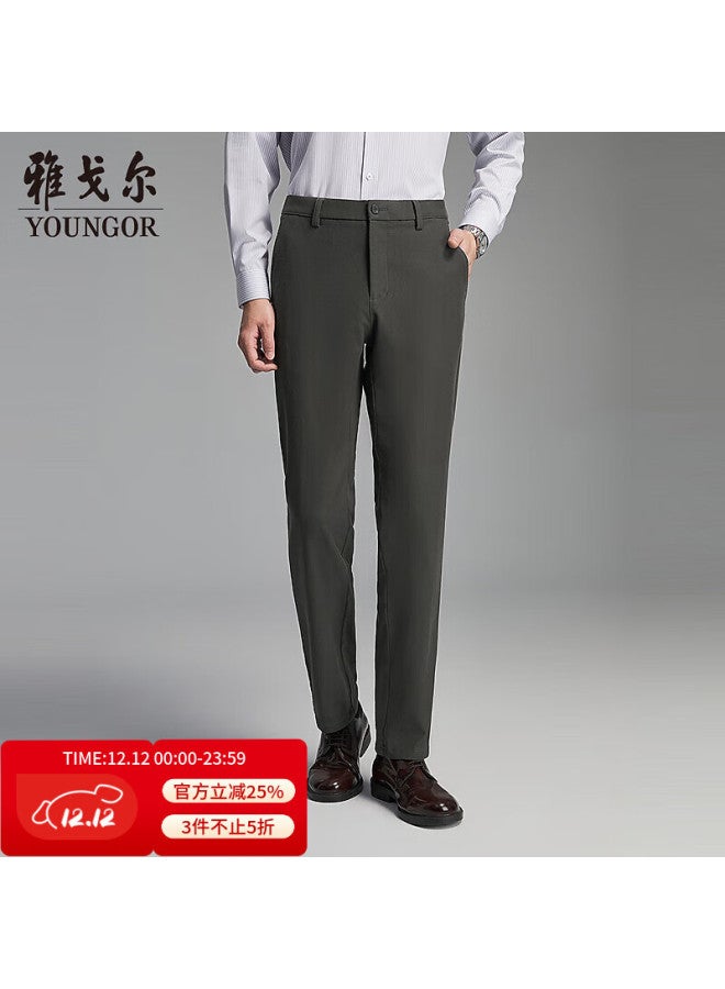Youngor Men's Autumn Casual Pants Business Straight-leg Wrinkle-resistant Easy-care Cotton Modal Trousers Dark Gray 319926 - Image 1