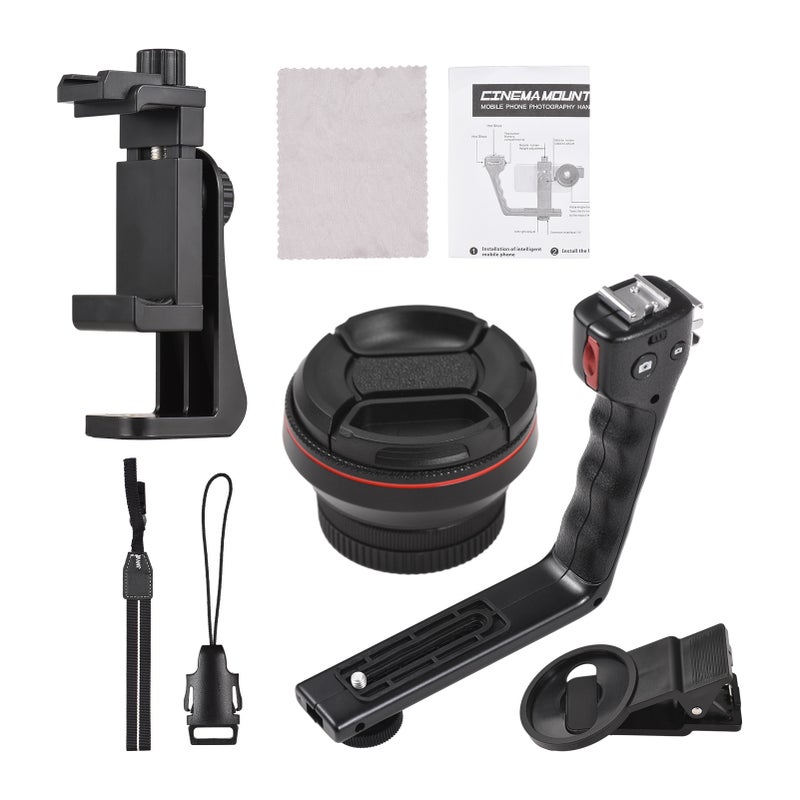 Mobile Phone L-Bracket Holder Video Rig Handheld Stabilizer Kit including Macro Lens + Phone Clip + Phone Holder with Dual Hot Shoe Mounts 1/4in Screw Hole Support BT Connection Remote Control for - Image 3