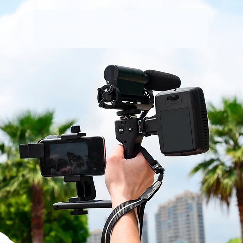 Mobile Phone L-Bracket Holder Video Rig Handheld Stabilizer Kit including Macro Lens + Phone Clip + Phone Holder with Dual Hot Shoe Mounts 1/4in Screw Hole Support BT Connection Remote Control for - Image 5