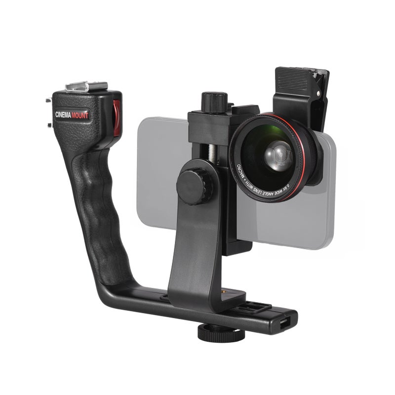 Mobile Phone L-Bracket Holder Video Rig Handheld Stabilizer Kit including Macro Lens + Phone Clip + Phone Holder with Dual Hot Shoe Mounts 1/4in Screw Hole Support BT Connection Remote Control for - Image 1