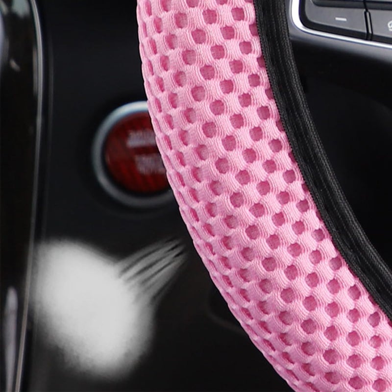 Bittwee 3PCS 15Inch Car Steering Wheel Cover Armrest Cover Gear Shift Cover Set, Microfiber Breathable Anti-Slip Automotive Steering Wheel Protector, Vehicle Interior Decor, Universal Fit（Pink） Global upgraded economical craftsmanship - Image 4