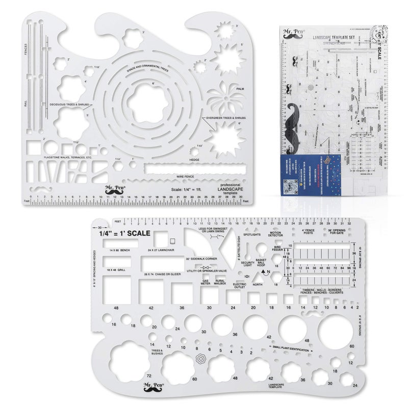 Mr. Pen- Landscape Templates, Architectural Templates, Drafting Tools, Landscaping Tools, Landscape Design Template, Drafting Ruler Shapes, Drawing Stencils - Image 1