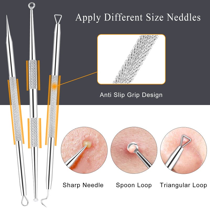 Boxoyx Pimple Popper Tool Kit - 6 Pcs Blackhead Remover Comedone Extractor Tool Kit with Metal Case for Quick and Easy Removal of Pimples, Blackheads, Zit Removing, Forehead, Facial and Nose(Silver) - Image 4