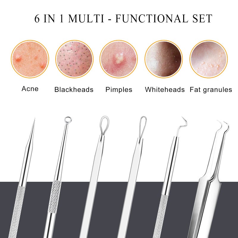 Boxoyx Pimple Popper Tool Kit - 6 Pcs Blackhead Remover Comedone Extractor Tool Kit with Metal Case for Quick and Easy Removal of Pimples, Blackheads, Zit Removing, Forehead, Facial and Nose(Silver) - Image 2