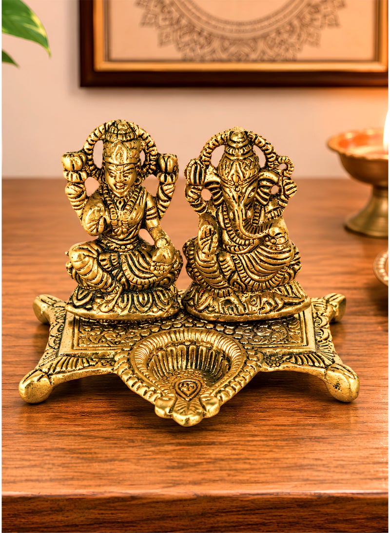 Madhoor Metal Lakshmi Ganesha Decorative Diya for Pooja, Aarti & Diwali, 1 Set - Image 2