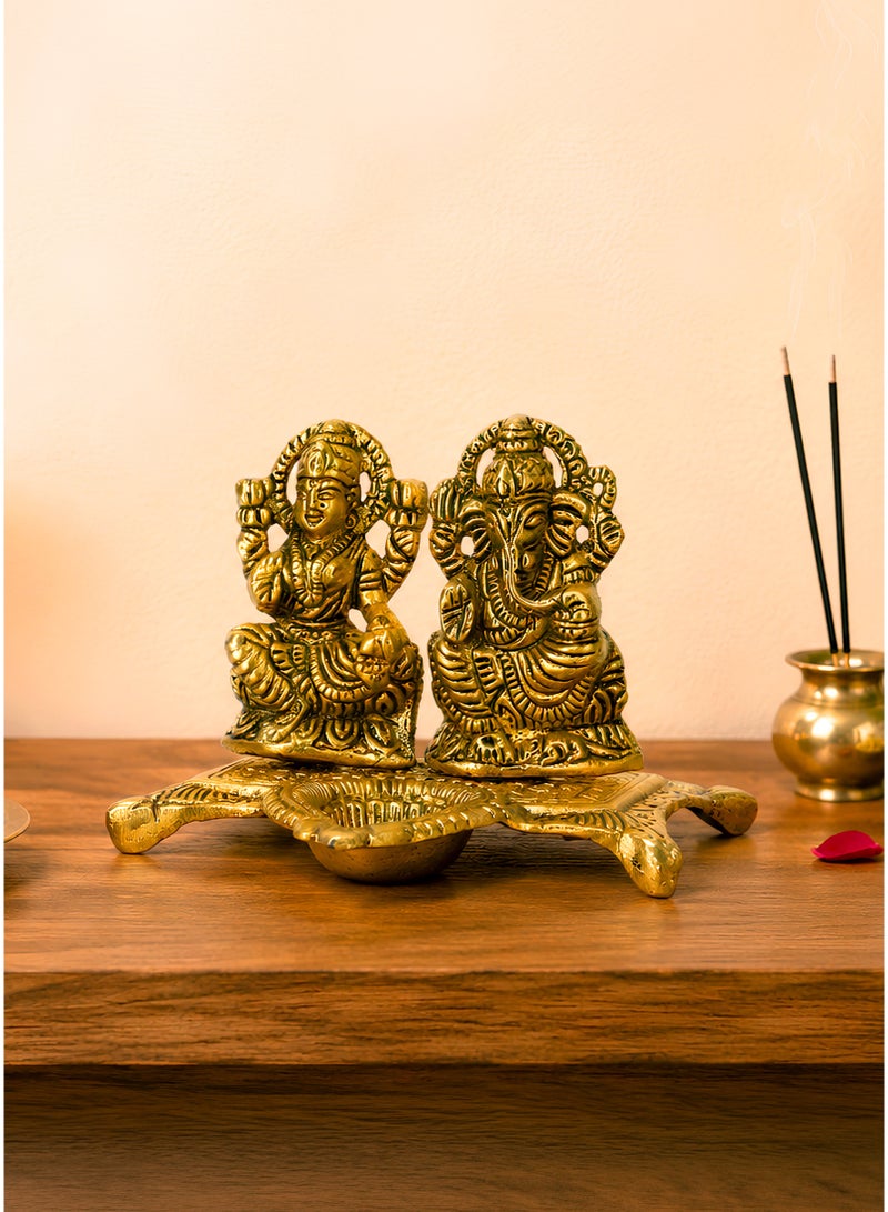 Madhoor Metal Lakshmi Ganesha Decorative Diya for Pooja, Aarti & Diwali, 1 Set - Image 3
