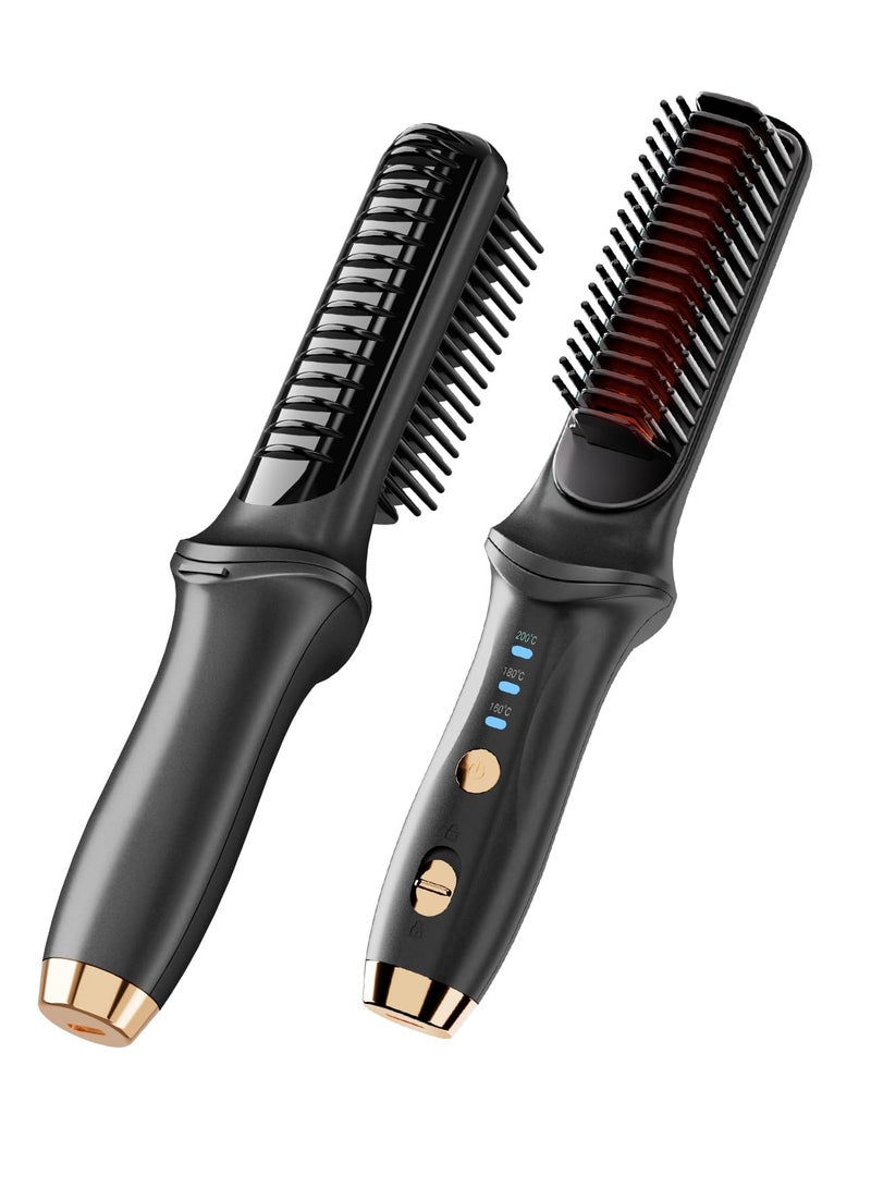 KASTWAVE Cordless Hair Straightener Brush for Women, Portable Electric Hair Straightening Comb with Negative Ions, Fast Heating, USB Rechargeable, Ideal for Travel (Black) - Image 1