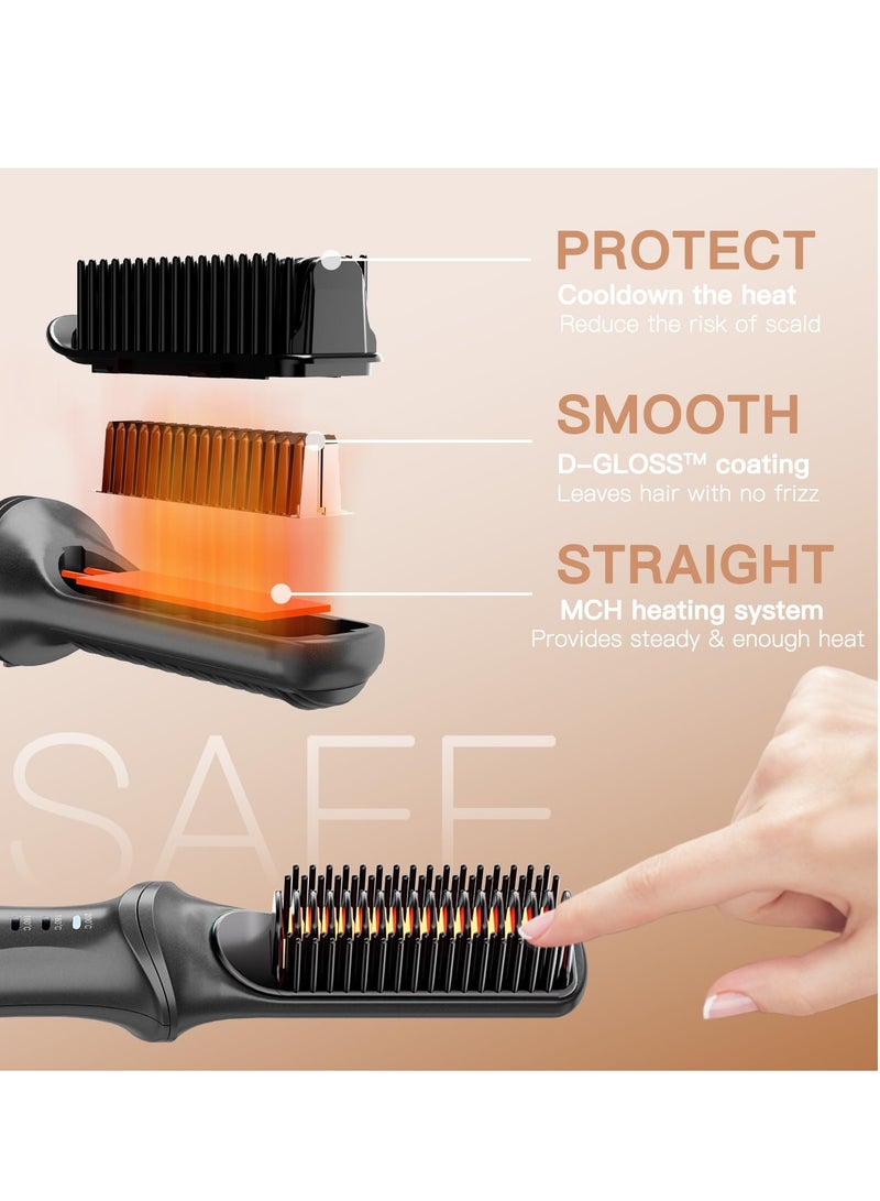 KASTWAVE Cordless Hair Straightener Brush for Women, Portable Electric Hair Straightening Comb with Negative Ions, Fast Heating, USB Rechargeable, Ideal for Travel (Black) - Image 4