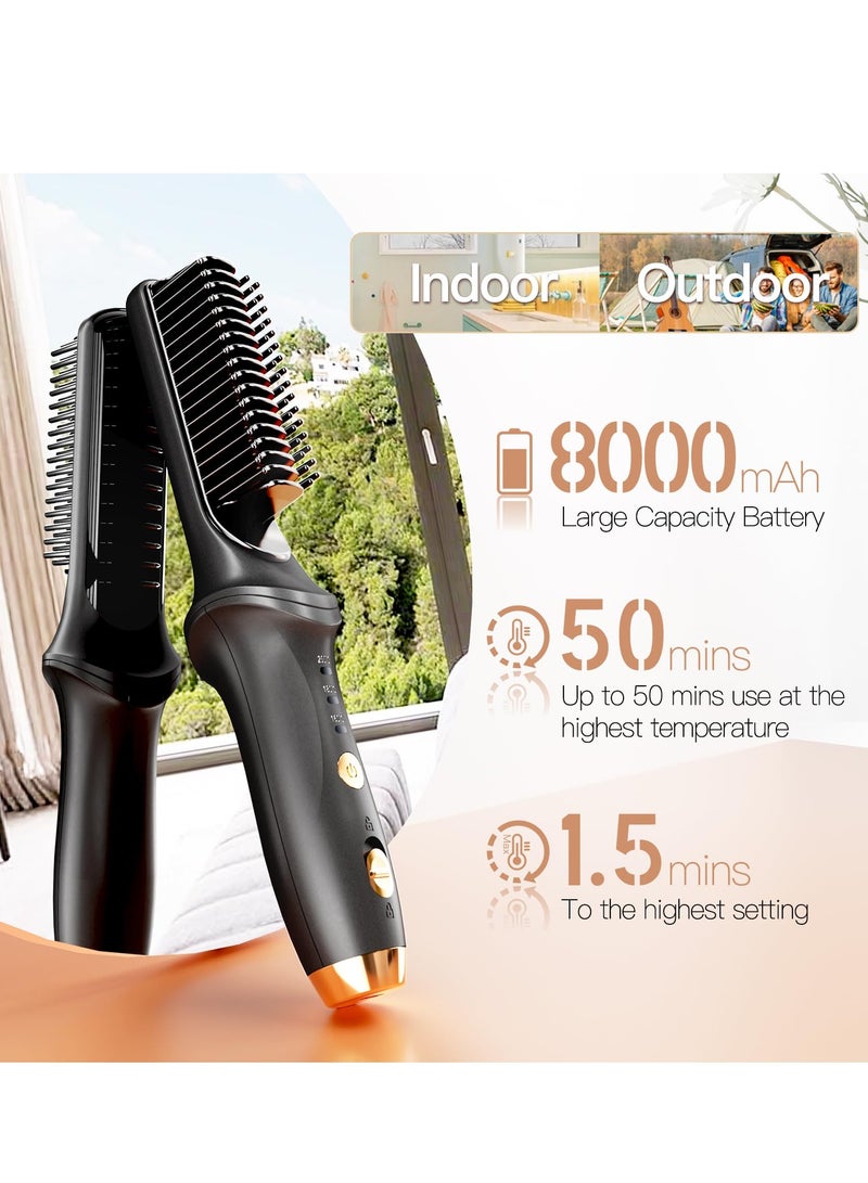 KASTWAVE Cordless Hair Straightener Brush for Women, Portable Electric Hair Straightening Comb with Negative Ions, Fast Heating, USB Rechargeable, Ideal for Travel (Black) - Image 2