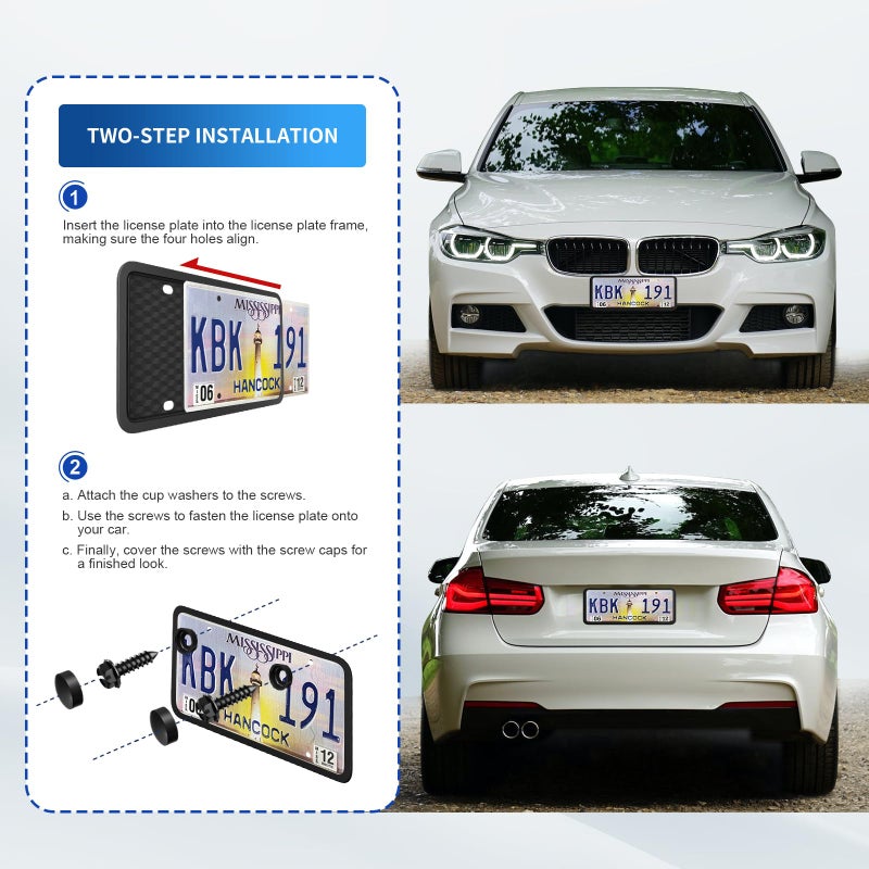 Podestaa Black License Plate Frames Holder, 2 Pack Car License Plate Covers, Universal US Front & Rear Truck Frame Bracket Protector Mounting Kit Accessories - Image 5