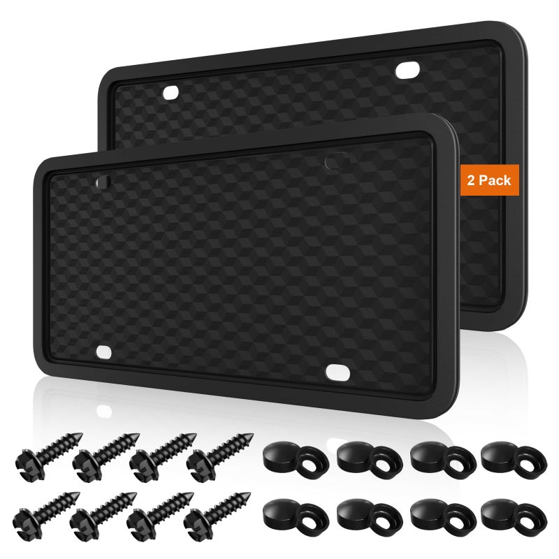 Podestaa Black License Plate Frames Holder, 2 Pack Car License Plate Covers, Universal US Front & Rear Truck Frame Bracket Protector Mounting Kit Accessories - Image 1