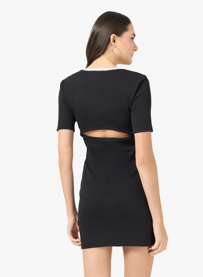 Calvin Klein Jeans  Casual 2X2 Baby Rib Cutout Mini Dress for Women | Best Price UAE