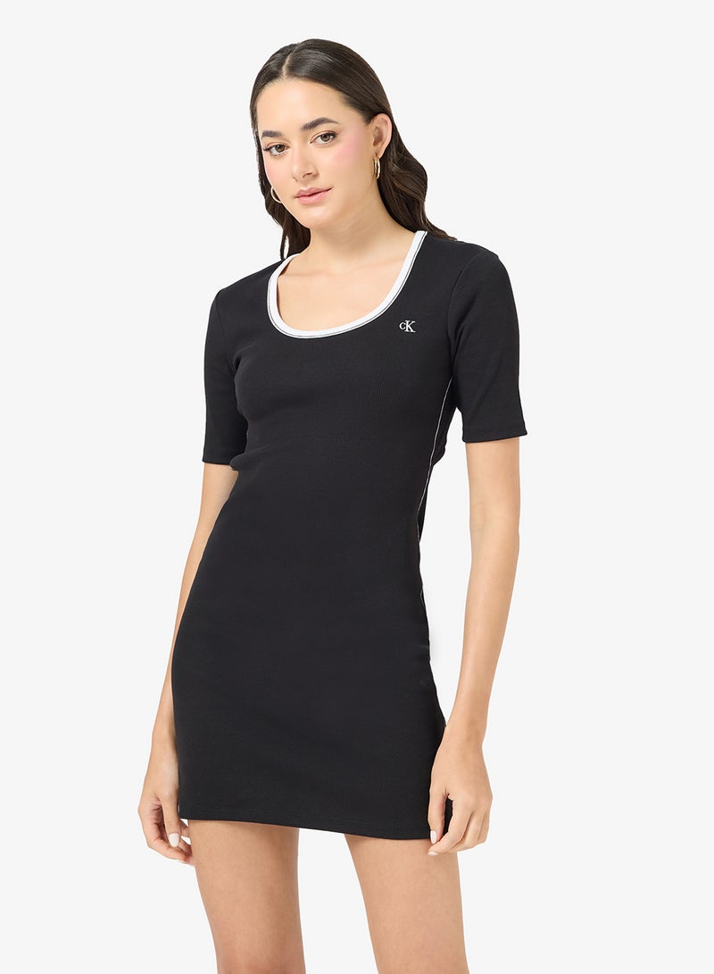 Calvin Klein Jeans Scoop Neck Ribbed Mini Dress - Image 1