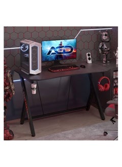 AGD Gaming Desk 120 cm, Small Gaming Desk, Gift Idea, PC Computer Desk, Home Office Desk Workstation with Carbon Fiber Surface, Gaming Table with Headphone Hook and Cup Holder  - Image 3