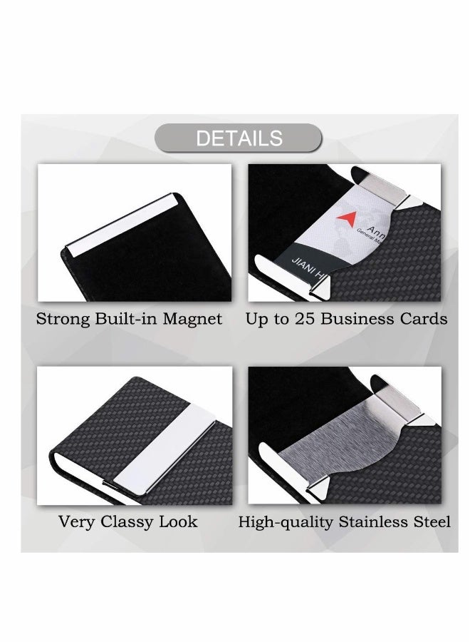 Generic Business Card Holder, for Women & Men, Professional PU Leather Business Card Holders Name Card Holder Purse Card Case with Magnetic Closure,Woven Pattern Black  - Image 5