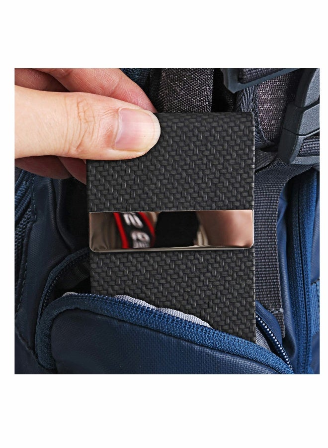 Generic Business Card Holder, for Women & Men, Professional PU Leather Business Card Holders Name Card Holder Purse Card Case with Magnetic Closure,Woven Pattern Black  - Image 4