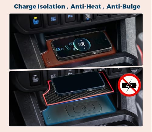 GZSH Hidden Front Center Console Cover fit for Toyota Tacoma 2016-2023 (3RD GEN Tacoma) Anti-Drop Privacy ABS Plastic Center Console Cover with Isolation Charging pad (Only fit for Wireless Charging) - Image 3