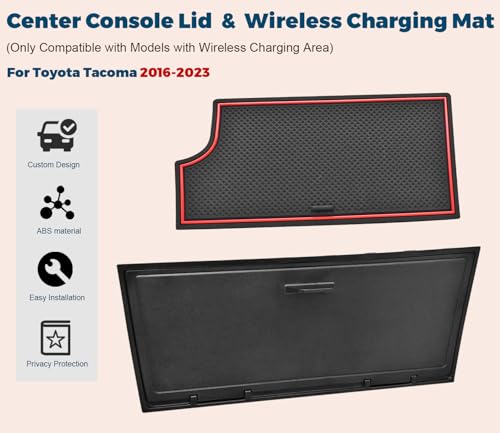 GZSH Hidden Front Center Console Cover fit for Toyota Tacoma 2016-2023 (3RD GEN Tacoma) Anti-Drop Privacy ABS Plastic Center Console Cover with Isolation Charging pad (Only fit for Wireless Charging) - Image 2