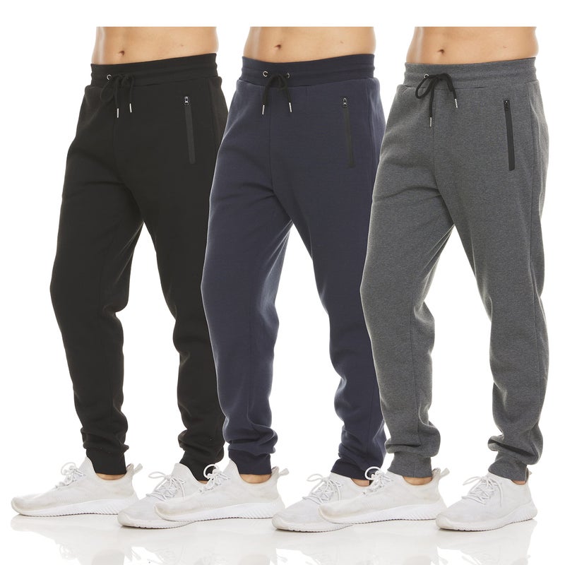 PURE CHAMP Mens 3 Pack Fleece Active Athletic Workout Jogger Sweatpants for Men with Zipper Pocket and Drawstring Size S-3XL (Large, Set 2) - Image 1