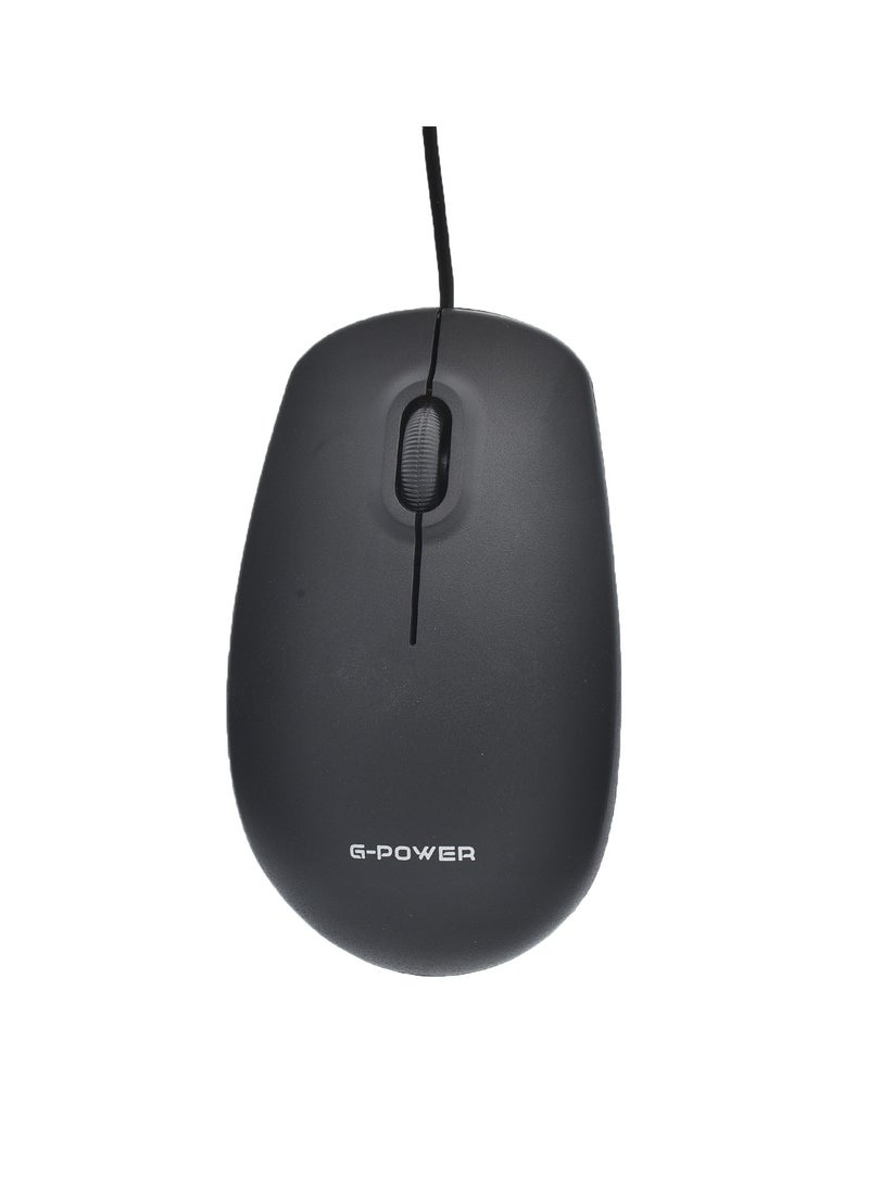 G-Power M-111 ماوس USB بصري عالي الجودة مع شكل محيطي مريح وسلك طويل يدعم Windows 10/Windows 7/ Windows Vista وWindows XP - أسود