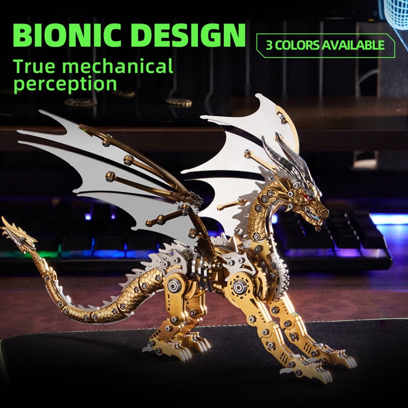 OreilleStar 3D Metal Dragon Puzzle, Mechanical Model Building Kit, Green and Red Assembly Puzzle for Adults Gift (Gold Dragon) - Image 2