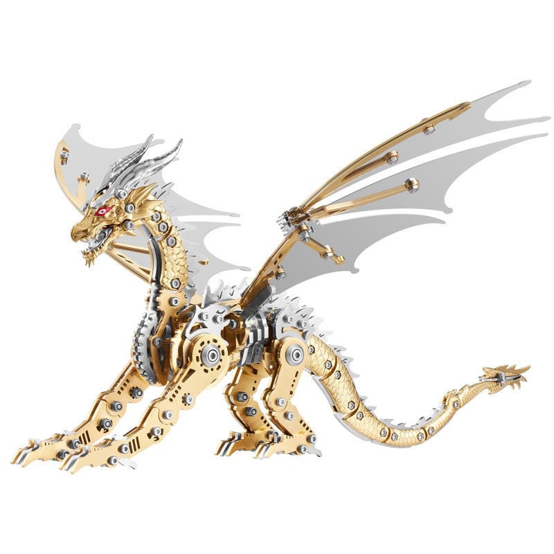 OreilleStar 3D Metal Dragon Puzzle, Mechanical Model Building Kit, Green and Red Assembly Puzzle for Adults Gift (Gold Dragon) - Image 1