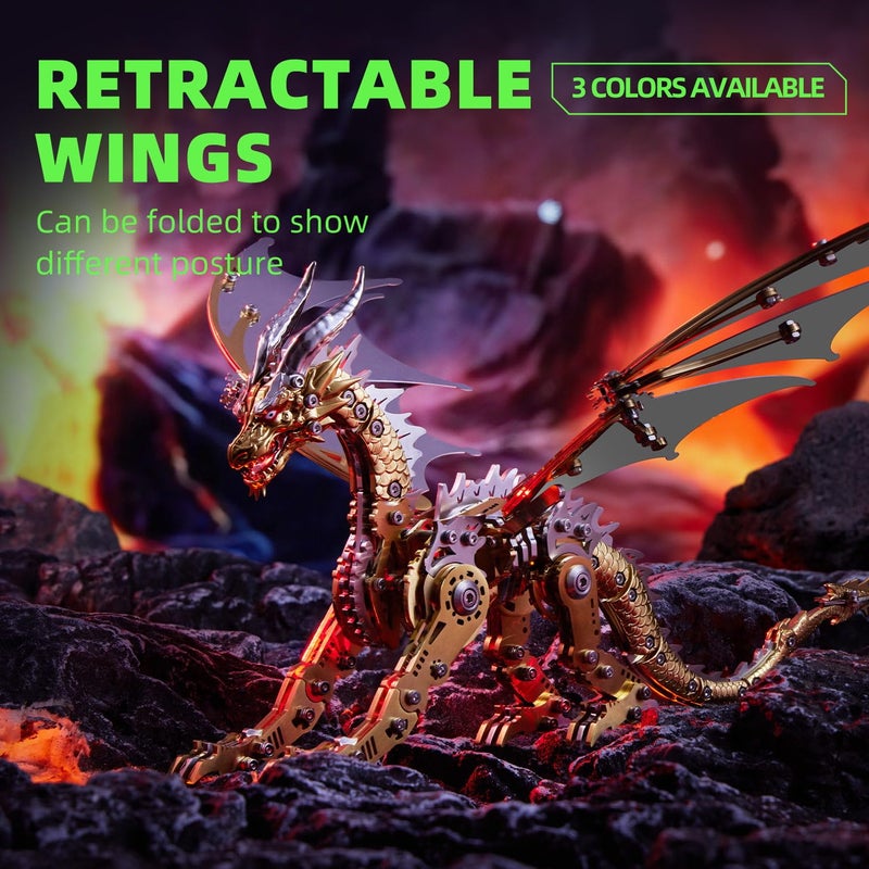 OreilleStar 3D Metal Dragon Puzzle, Mechanical Model Building Kit, Green and Red Assembly Puzzle for Adults Gift (Gold Dragon) - Image 4