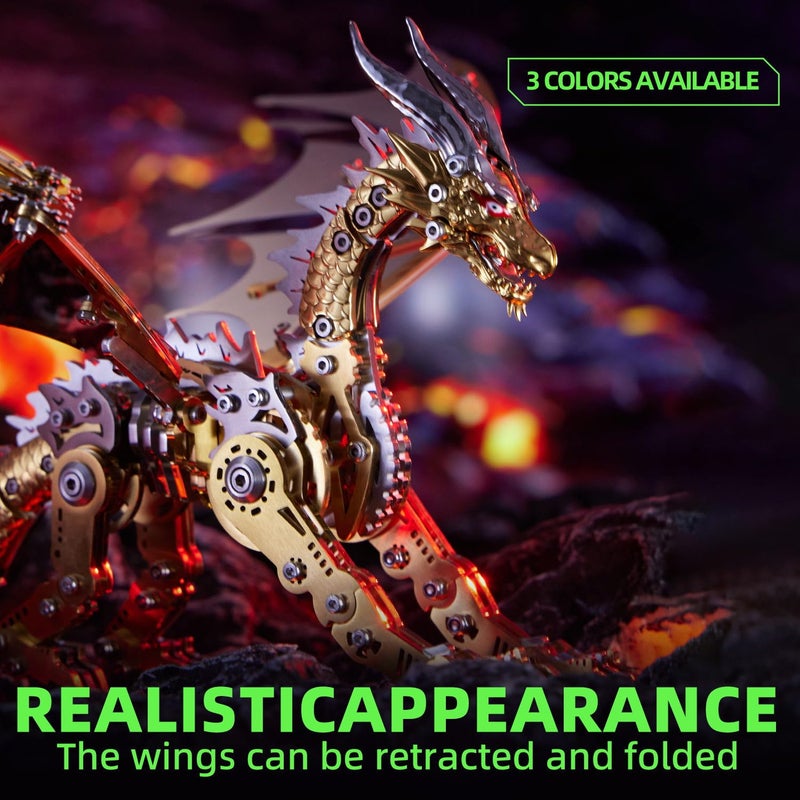 OreilleStar 3D Metal Dragon Puzzle, Mechanical Model Building Kit, Green and Red Assembly Puzzle for Adults Gift (Gold Dragon) - Image 3