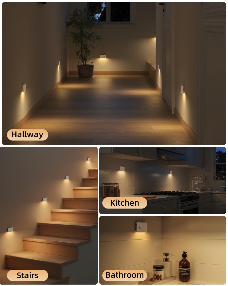 EZVALO 6 Pack Motion Sensor Night Lights, Sync LED Stair Lights Indoor, 1500mAh Rechargeable, Magnetic & Dimmable, 3000K Soft White, Portable Nightlight for Hallway, Stairs, Bathroom, Bedroom - Image 5