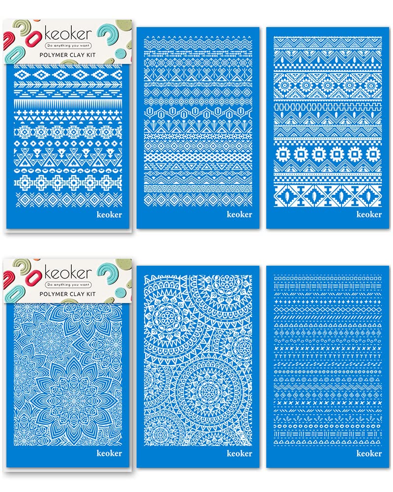 Keoker Aztec Silk Screen Stencils for Polymer Clay 6PCS Aztec  Boho Silk Screen for Polymer Clay for Printing on Jewelry Clay Earrings Decoration Each 6 X 38 6PCS All