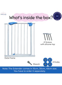 Safe-O-Kid ® Tot Tamer Metal Baby Safety Gate, With One Year Manufacturer Warranty, No Dril Requried, 75-85 Cm Adjustable, 2 Way Auto Close, Barrier For Stairs, Door And Hallways, Barrier Fence-Blue  - Image 2