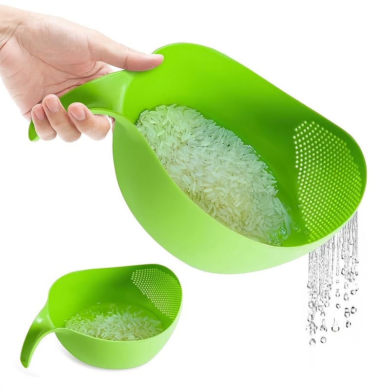 V TOWER Rice Washer Strainer Bowl - Quinoa Strainer with Handle Kitchen Strainer for Rice Veggie and Fruit Cleaner Plastic Colander with Handle - Vegetable Washer Green Rice Rinser Strainer - Image 1