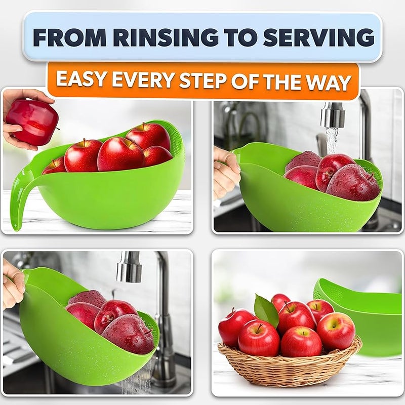 V TOWER Rice Washer Strainer Bowl - Quinoa Strainer with Handle Kitchen Strainer for Rice Veggie and Fruit Cleaner Plastic Colander with Handle - Vegetable Washer Green Rice Rinser Strainer - Image 5