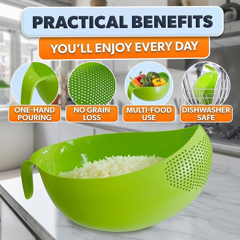 V TOWER Rice Washer Strainer Bowl - Quinoa Strainer with Handle Kitchen Strainer for Rice Veggie and Fruit Cleaner Plastic Colander with Handle - Vegetable Washer Green Rice Rinser Strainer - Image 4