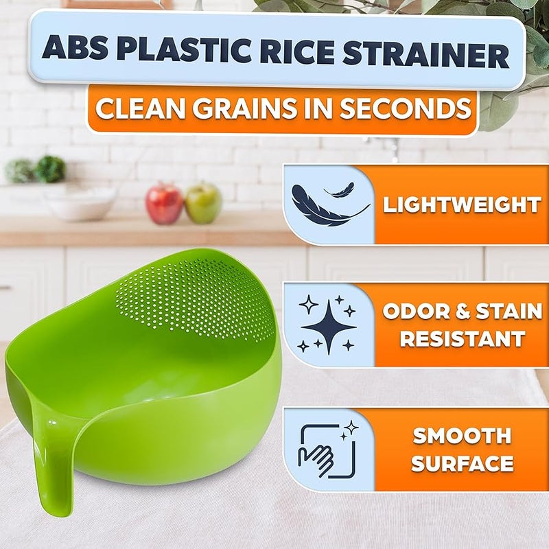 V TOWER Rice Washer Strainer Bowl - Quinoa Strainer with Handle Kitchen Strainer for Rice Veggie and Fruit Cleaner Plastic Colander with Handle - Vegetable Washer Green Rice Rinser Strainer - Image 3
