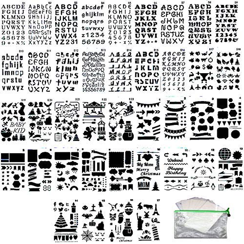 Fartime 40Pcs Letter,Number,Multiple Shapes and Icons Stencils with A Storage Bag for Diary/Notebook/Scrapbook DIY Drawing Template Journal Stencils 4x7 Inch - Image 1