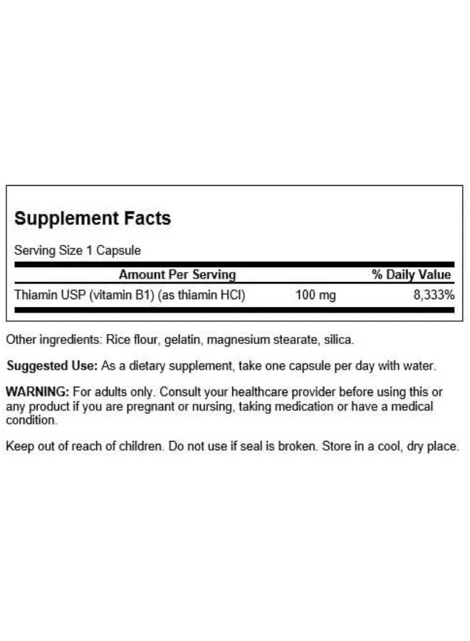 Swanson Vitamin B1 (Thiamin) - Promotes Healthy Metabolism and Provides Energy Support - Natural Vitamin Supplement Supporting Optimum Nerve Cell Function - (250 Capsules, 100mg Each) (2 Pack) - Image 2