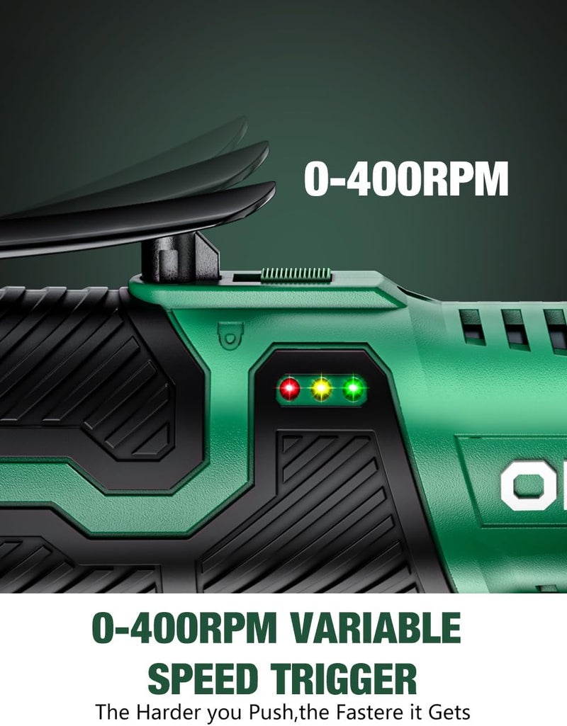 KIMO Cordless Electric Ratchet Wrench Set, 40Ft-lbs, 400RPM, 12V Cordless Ratchet Wrench 3/8" w/Variable Speed Trigger, 7Sockets, 1/4" Adapter, Forward/Reverse Switch, 2Battery Power Ratchet w/Charger - Image 4