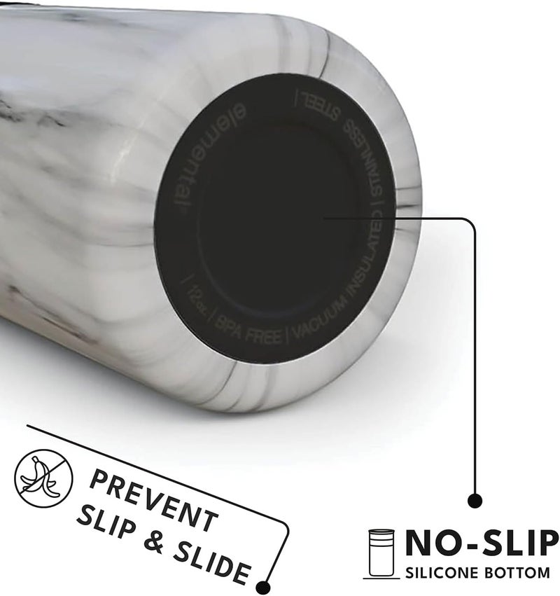Elemental Artisan Insulated Tumbler, Triple Wall Coffee Travel Tumbler, Reusable Stainless Steel Coffee Tumbler with Ceramic Lid, Thermal Coffee Cup for Hot (6 Hrs) & Cold (18 Hrs) 12oz - White Marble - Image 4