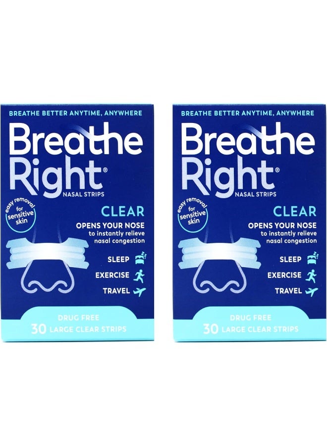 Breathe Right Nasal Strips, Large, Clear, 30-Count Boxes (Pack of 2) - Image 2