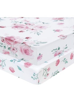 david's kids David's Kids 2 Pack 100% Cotton Mini Crib Sheets, Soft Breathable Comfortable Baby Sheet Set for Boys Girls Unisex, Universal Fit for Pack N Play, Playard and Mini Crib Mattresses, Floral Flowers  - Image 1