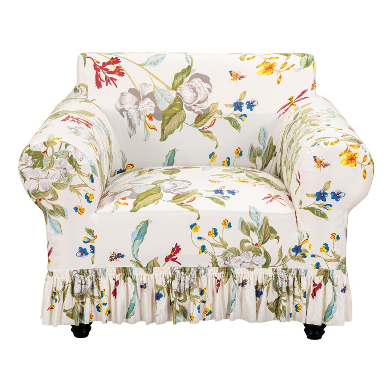 FUANGUI Armchair Slipcover Armchair Cover 1 Piece, Stretch Sofa Couch Cover with Skirt, Couch Slip Covers Pet Friendly, Washable Couch Covers for Sofa, Printed Furniture Protector (1-Seater, 31"-47") - Image 1