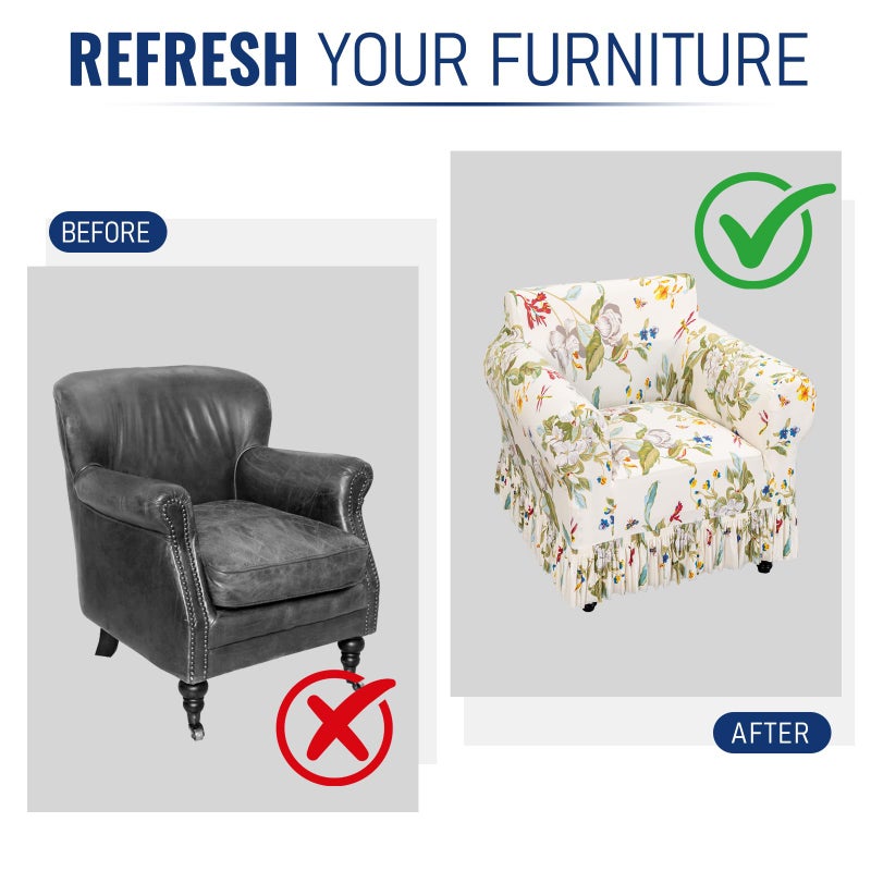 FUANGUI Armchair Slipcover Armchair Cover 1 Piece, Stretch Sofa Couch Cover with Skirt, Couch Slip Covers Pet Friendly, Washable Couch Covers for Sofa, Printed Furniture Protector (1-Seater, 31"-47") - Image 3
