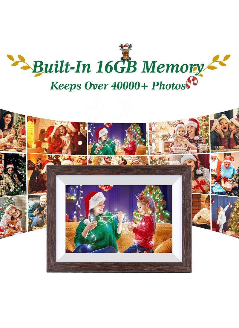 Generic WiFi Digital Picture Frame 10.1 Inch Smart Digital Photo Frame with IPS Touch Screen HD Display, 16GB Storage Easy Setup to Share Photos or Videos Anywhere via Free Frameo APP (Brown Wood Frame)  - Image 3