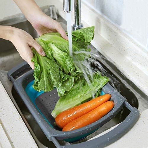 Collapsible Drain Basket Telescopic Handle Drain Kitchen Foldable Basket for Fruit Vegetables Silicone Drain Basin  - Image 3