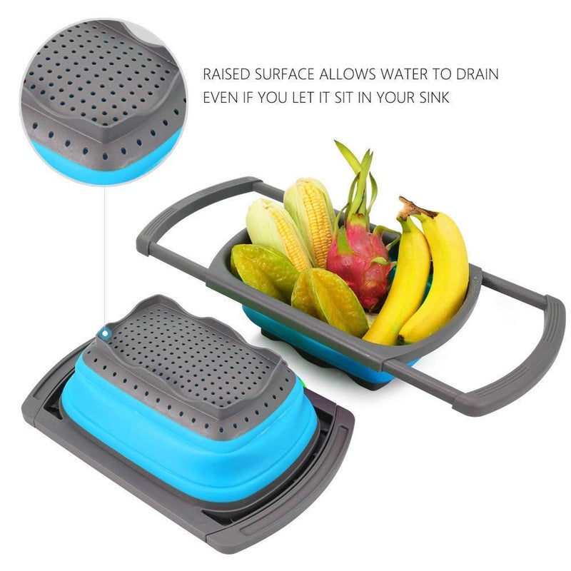 Collapsible Drain Basket Telescopic Handle Drain Kitchen Foldable Basket for Fruit Vegetables Silicone Drain Basin  - Image 4